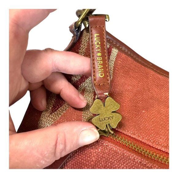 Lucky Brand Aztec Canvas Crossbody Bag Red & Gold Southwest Purse Pocketbook - Picture 10 of 14